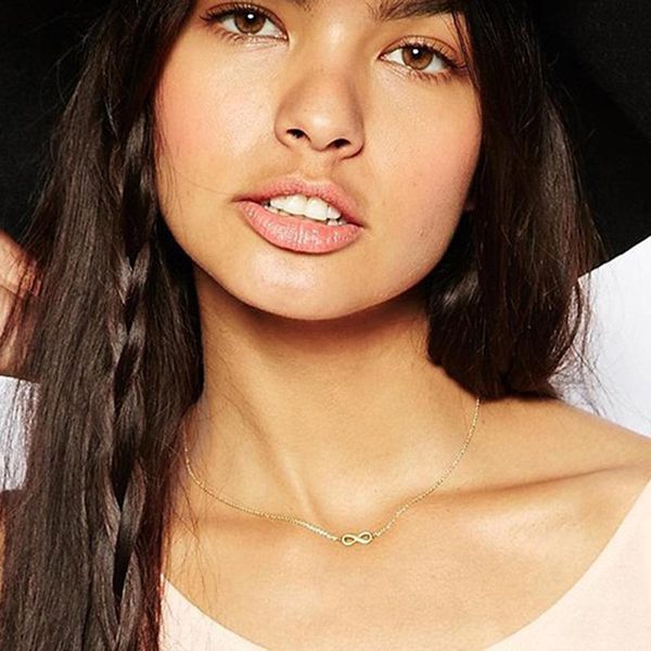 

pendant necklaces tiny infinity for women choker lucky number eight geometric long chain gold color necklace, Silver
