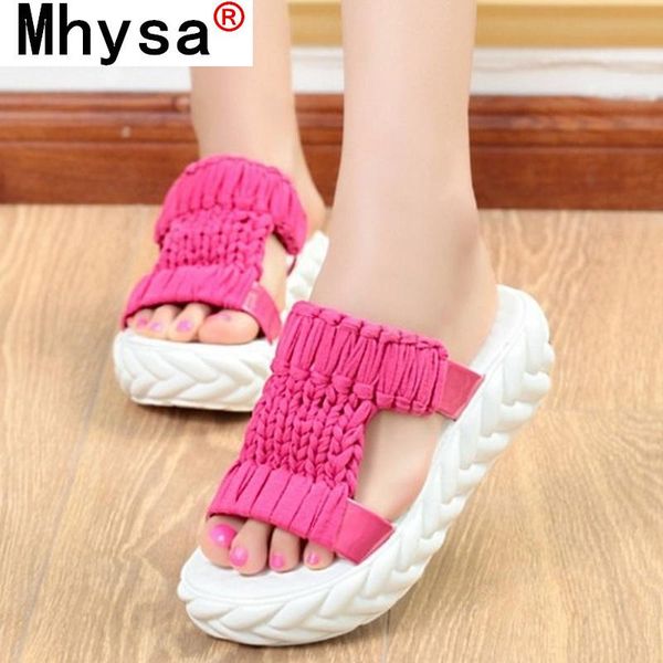 

women wedges slippers fashion knit summer platform shoes anti skid thick sole slides ladies casual flip flops zapatos mujer, Black