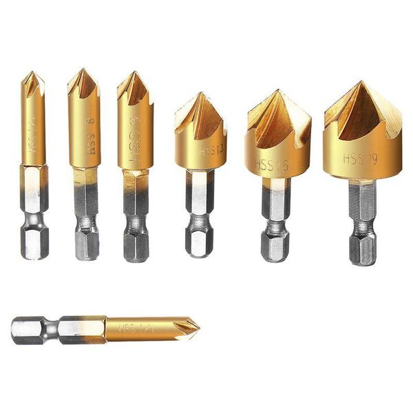

professional drill bits big deal 6 x 5 flute 90degree 1/4inch hex hss countersink bit set chamfer cutter 6-19