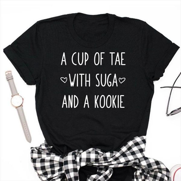 

tae suga kookie agust womens t shirt d casual a cup of tea min yoongi plus size graphic top, White