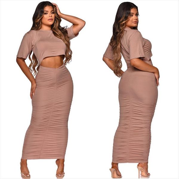 

elegant skirt set womens tracksuits half sleeve crop t shirt skirts suit female 2pcs outfits party club two, Gray