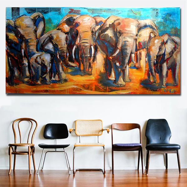 Arte Animal Africano Elefante Família Grande Pinturas De Lona Pinturas Impressão Pôsteres Papel Imagem para Sala de estar Casa Decoração