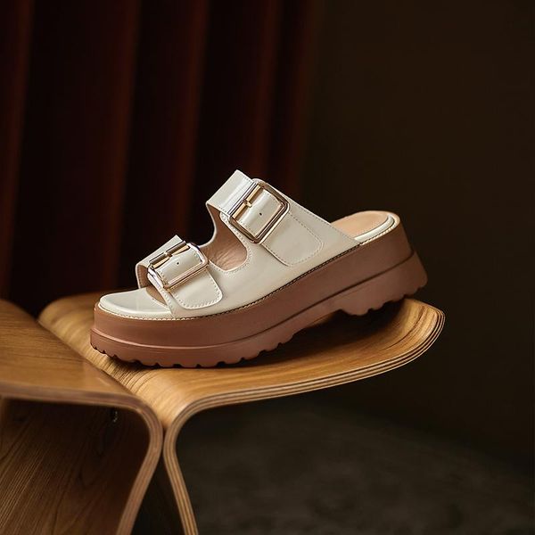 

women summer slippers plus size 22-26cm in europe and america modern outdoor thick bottom basic shoes metal buckle, Black