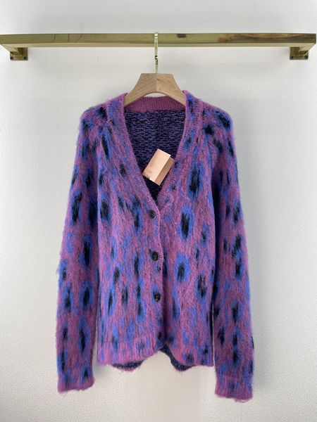 

miumi mohair leopard cardigan piece with mohair animal pattern, White