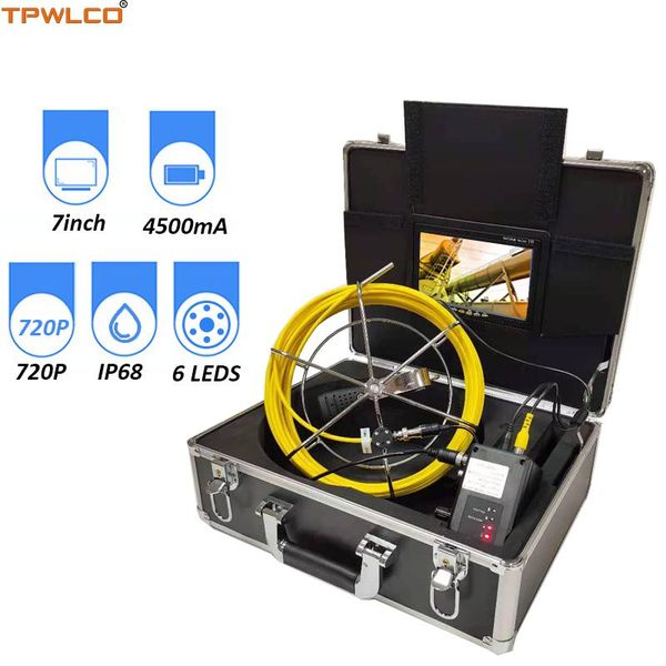 

cameras 20m cable diameter 6.5mm video with 6pcs leds sewer pipe drain inspection system 7" monitor