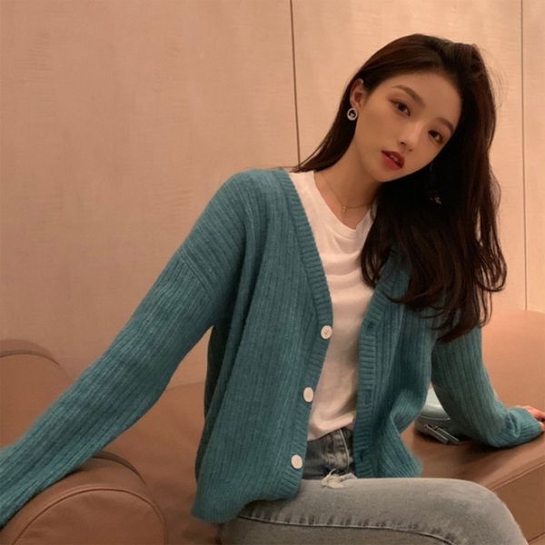 

h.sa knit cardigan women v-neck spring jacket button down dropped long sleeve korean casual chic winter 210417, White;black