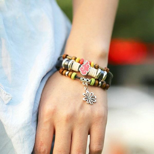 

link, chain multilayer beaded retro punk flower bracelet accessories for women jewelry gift mujer pulseras #4j04, Black