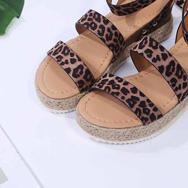

sandals retro women leopard flat platform ladies wedge women's shoes woman casual buckle strap female summer 2021, Black