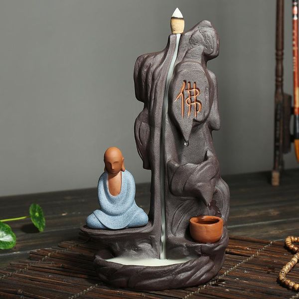 

fragrance lamps traditional backflow incense burner creative ceramic waterfall fish holder censer home office decor +20pcs cones