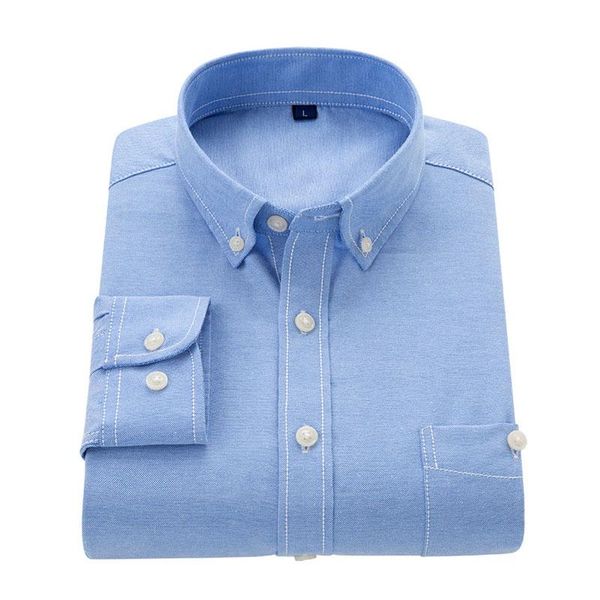 

korea fashion men's long sleeve oxford shirt front patch chest pocket slim fit button-down daily casual male blouse shirts, White;black