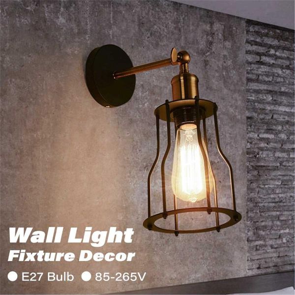 

wall lamp loft american iron black lampshade vintage cage guard sconce lighting fixture modern indoor lamps