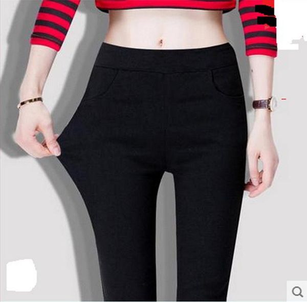 

women's pants & capris office lady spring autumn slim fitted pencil female work ankle trousers back pocket fashion skinny stretched leg, Black;white