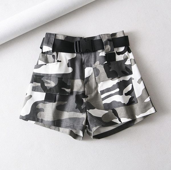 

women's shorts summer cotton high waist for women fashion belt vintage cargo biker pocket 2021 korean version, White;black