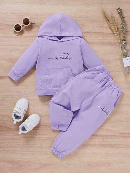 

baby heart print hoodie & sweatpants she, Blue