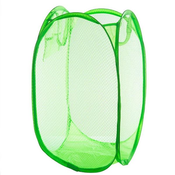 

laundry bags foldable easy open mesh clothes hamper basket for college dorm (green)