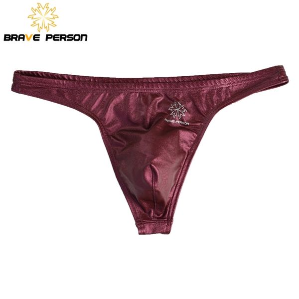 3 pçs / lote Brave pessoa Briefs Sexy Mens Low cintura Briefs Imitação de couro macho cuecas Briefs Men Thongs Underwear 210730