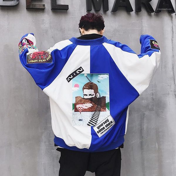 

men's hoodies & sweatshirts cool white thin patchwork summer autumn jackets punk harajuku hip hop bomber jacket men high street basebal, Black
