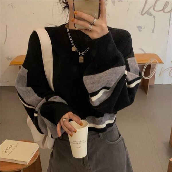 

women's sweaters deeptown korean style knitted sweater women oversize preppy fashion jumper female o-neck autumn winter casual pullover, White;black