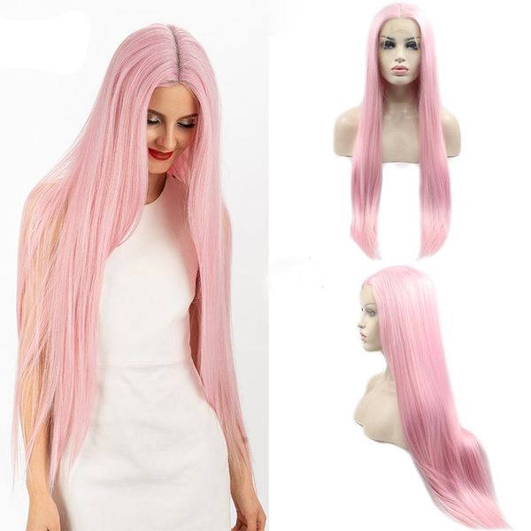 

synthetic wigs long straight light pink lace front wig lolita heat resistant cosplay frontal for black women
