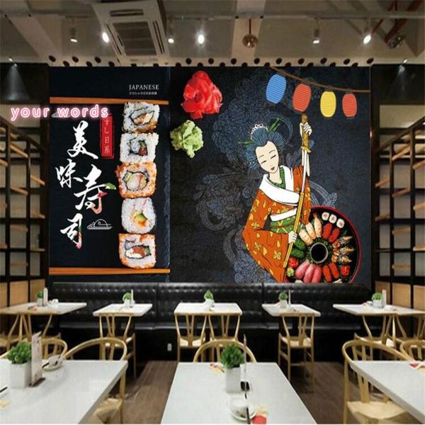 

wallpapers custom japanese ukiyo-e kimono beauty sushi delicious food background wall paper mural restaurant izakaya wallpaper 3d