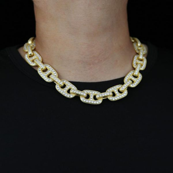 

chains design coffee bead charm necklace with full 5a cubic zircon paved 19mm wide heavy cuban chain for men boy hip hop, Silver