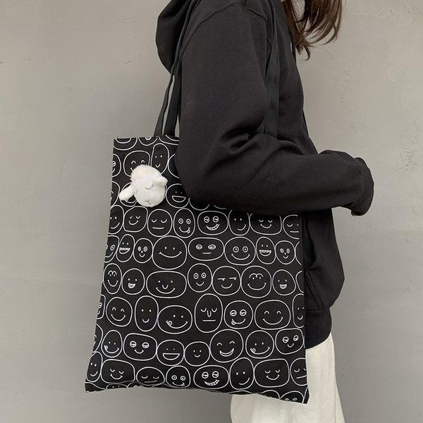 Borse da sera Borsa tote in tela per donna Donna Spalla in tessuto di cotone Coreano Harajuku Cartone animato giapponese Borse per la spesa riutilizzabili ecologiche