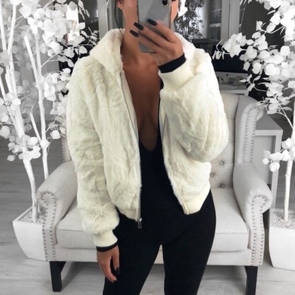 

new faux fur women coat with hood high waist fashion slim black red pink faux fur jacket fake rabbit fur coats 2020