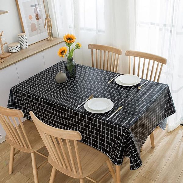 

peva white and black table cloth oil-proof waterproof home kitchen tablecloth plaid easy washable wipe cover mat