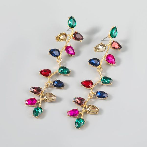 

dangle & chandelier pauli manfi fashion metal rhinestone long leaf flower earrings girl creative party accessories, Silver