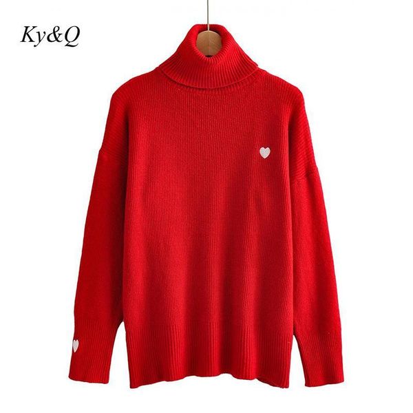 

women's sweaters 2021 winter women casual long sleeve loose pullover clothes love embroidered turtleneck sweater ladies clothing vestid, White;black