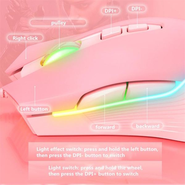 

product onikuma cw905 pink girl gaming mouse wired mechanical game dedicated rgb computer 6-speed dpi mice