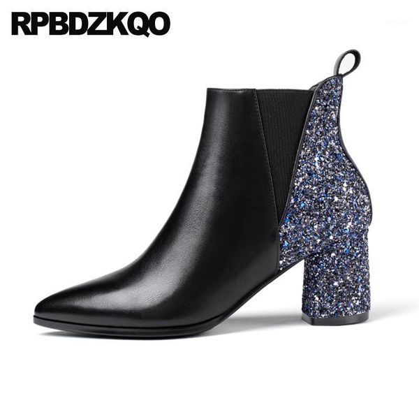 

boots high heel glitter big size sequin designer shoes women luxury 2021 winter ankle chunky black booties short 10 pointed toe1