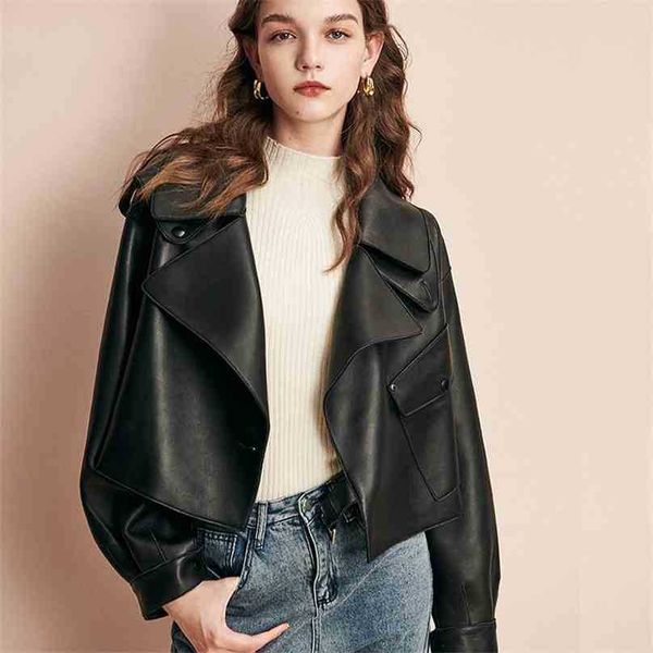 

streetwear leather coat women loose oversized moto biker faux jacket laides batwing sleeve autumn female outwear 210525, Black