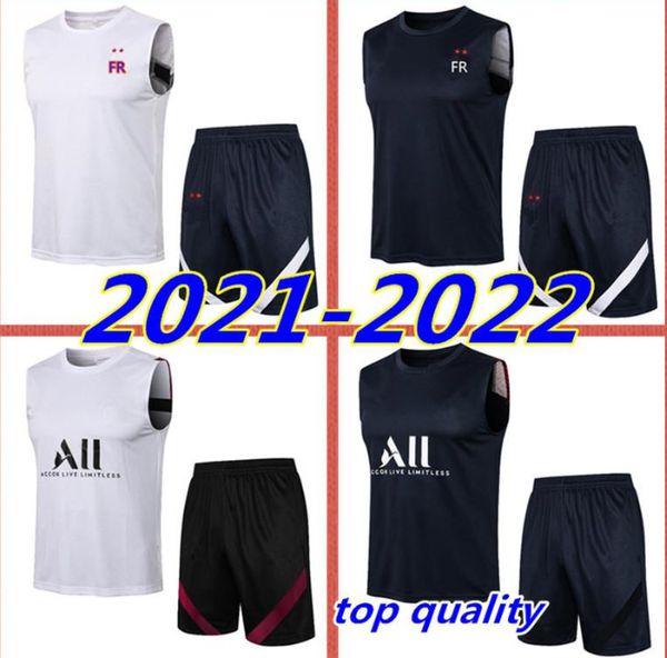

2021 2022 french soccer jersey kit shorts sleeveless vest mbappe 21 22 survetements sweater tracksuit trainingjt suit chandal set ss, Black