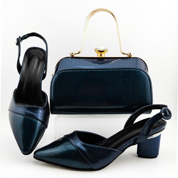 

dress shoes selling african dark blue color woman and bag set nigerian rhinestone pumps 7cm for party, Black