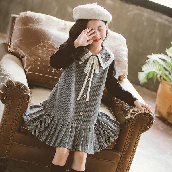 

girl's dresses 2021 autumn doll collar girls pleated princess for fashion patchwork loose baby dresses, #8217, Red;yellow
