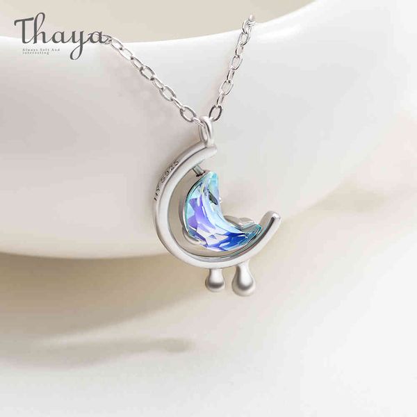 

thaya s925 silver water in the moon necklace blue moon bohemia women choker necklace for women jewelry gift 210506