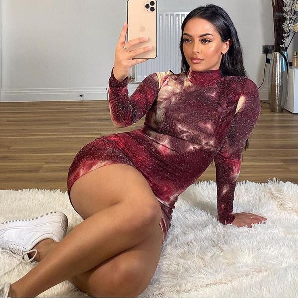 

casual dresses winter dress women club print high neck streetwear skinny regular long sleeve bodycon mini female vestido robe hkxn, Black;gray