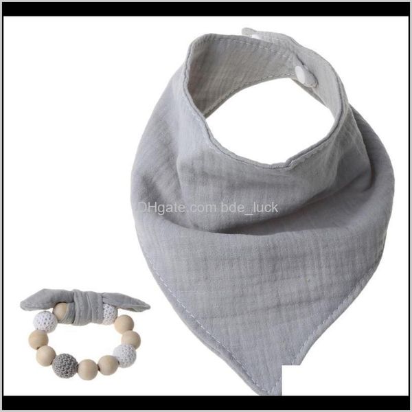 

feeding baby, kids maternity2pcs baby cotton bibs wooden wristband teether saliva towel triangle scarf toy h05c & burp cloths drop delivery