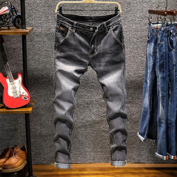 

men's jeans plus size 38 fashion business casual stretch four seasons skinny denim pants trousers male clothes zipper, Blue