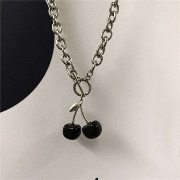 

fashion ins harajuku cherry dark girl clavicle necklace bf style versatile fashion pendant trendy girl, Black