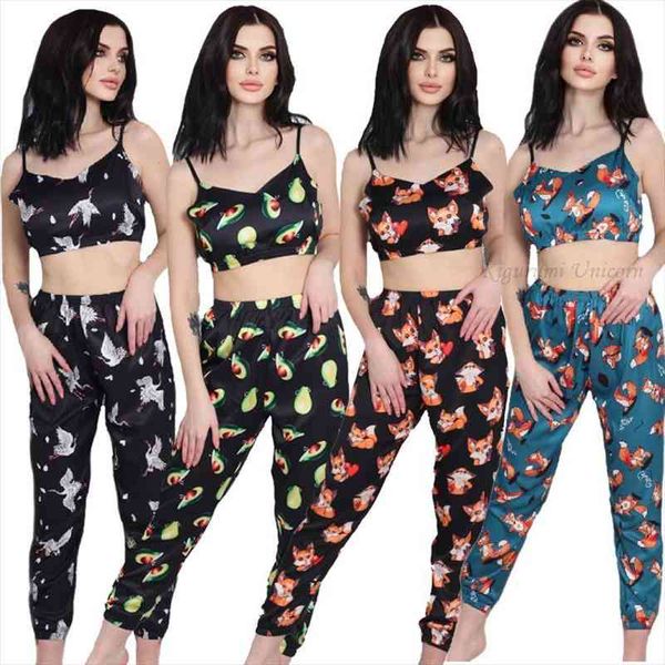 

print satin robe set with women sleepwear bra pajamas home suit for pajama autumn long pants fashion, Black;red