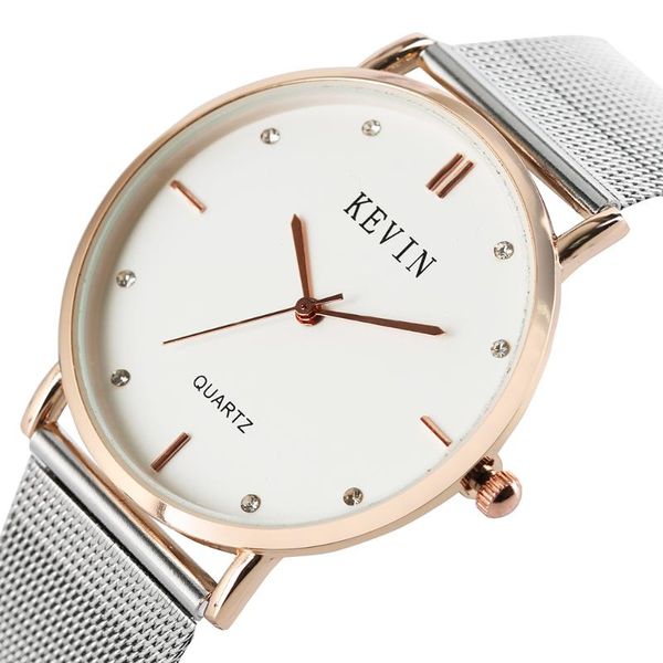 

wristwatches kevin women wristwatch casual modern simple trendy dress ladies quartz watches fashion mens stainless steel mesh, Slivery;brown