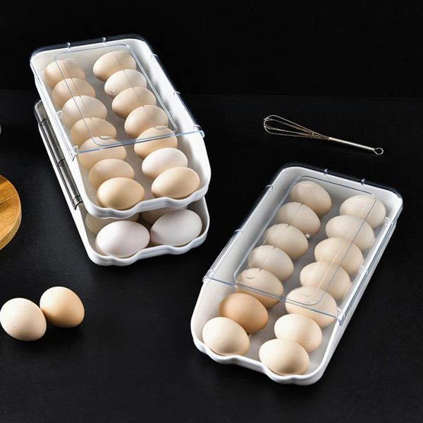 

storage bottles & jars egg holder large capacity organizer box container plastic fresh keeping tray dispenser with lid for refrigerator