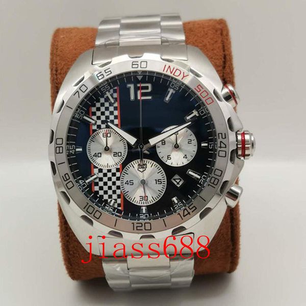 

watch 46mm chronograph quartz movement stainless steel strap men's clock luxury business wristwatch, Slivery;brown