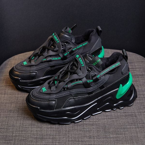 

Winter Women Shoes Casual Comfortable Sneakers Female Thick Sole Trifle Chunky Dad Shoes Women Plus Velet Lady Platform Trainers, Black green
