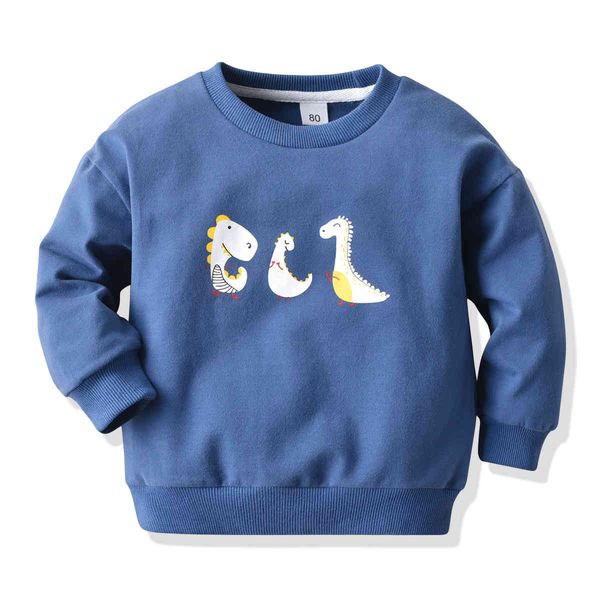 

autumn new round collar children bodysuit boys' cartoon dinosaur pattern long sleeve t-shirt terry bottom coat, White