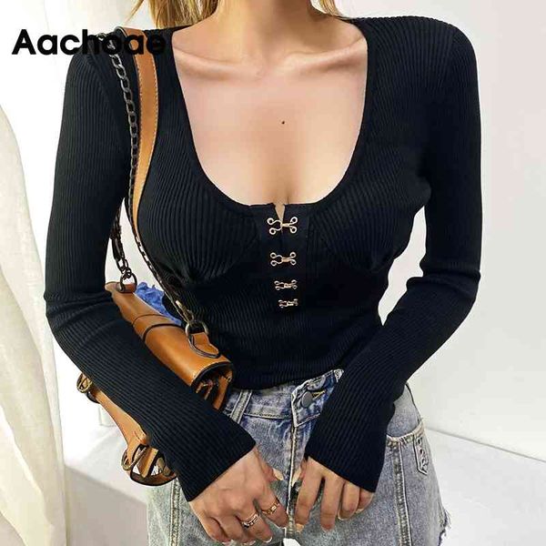 

deep v neck bodycon t shirt women casual long sleeve knitted crop spring ladies chic basic tee shirts 210413, White