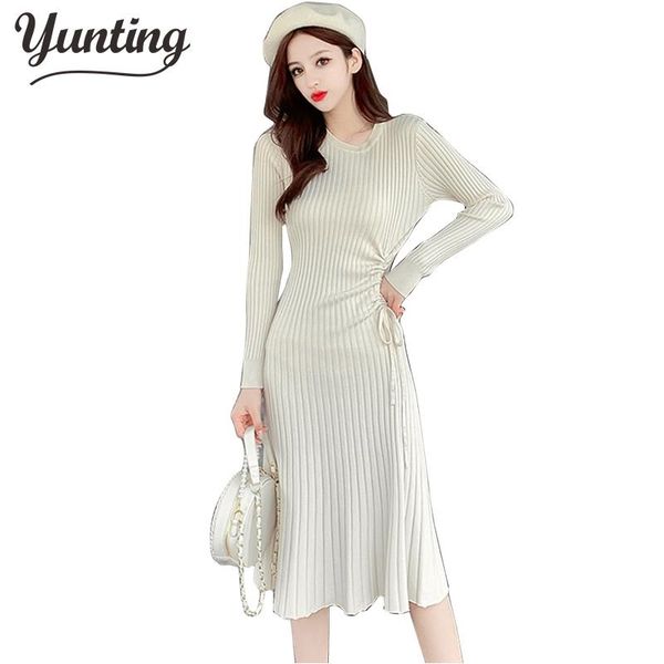 

casual dresses autumn winter black sweater dress women o-neck long sleeve a line knit female girl bodycon, Black;gray