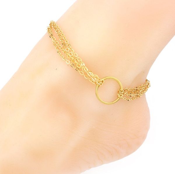 

european and american fashion simple metal ring multi layer chain anklets, Red;blue